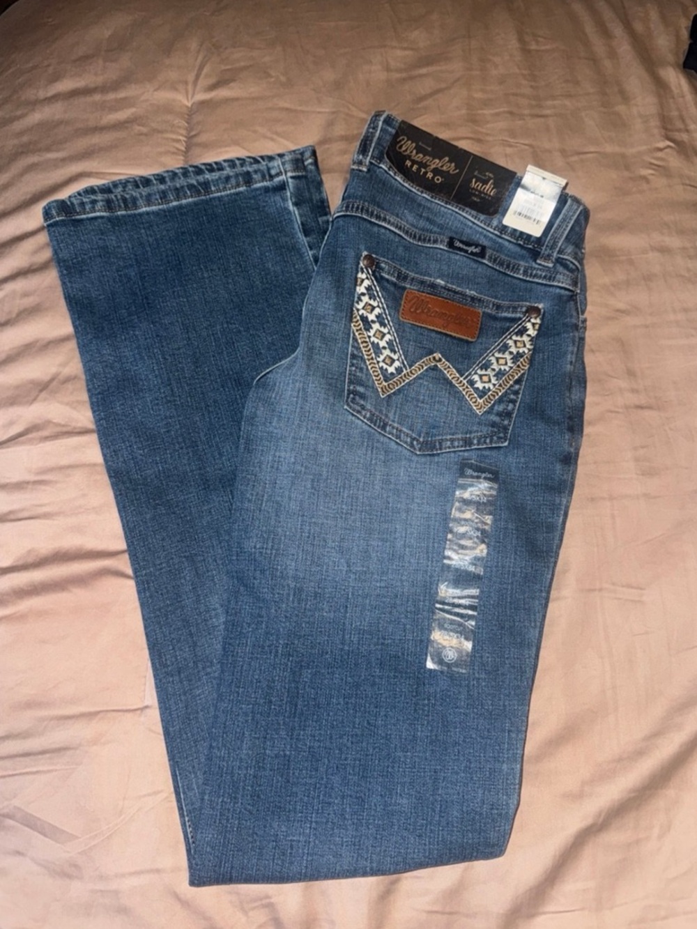 Wrangler Women’s Blue Boot Cut Jeans with Embroidered Pocket